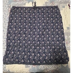 Venezia Women's Plus 18/20 A-Line Floral Long Skirt Navy Lace Trim Drawstring